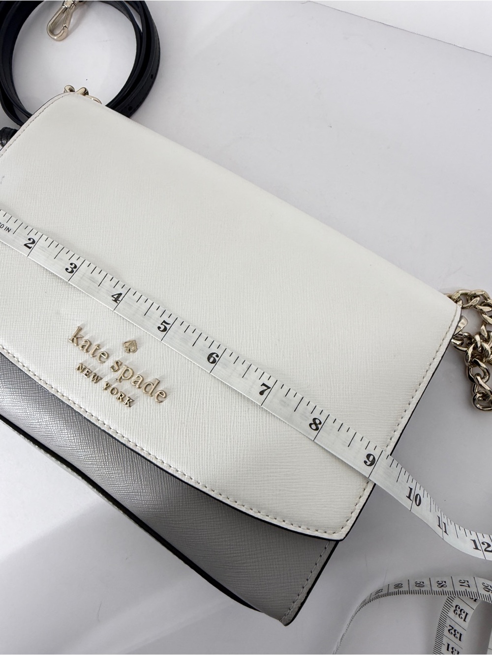 Kate Spade Womens Carson Saffiano Leather Colorblock Flap Crossbody Bag White - Picture 9 of 9